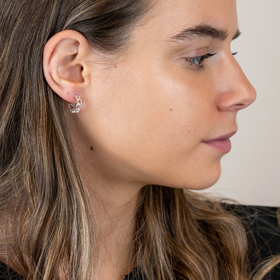 Sterling Silver Multi-Heart Open Hoop Earrings - POM