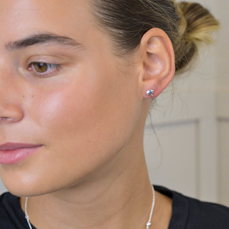 Sterling Silver Rainbow Crystal Mushroom Stud Earrings - POM