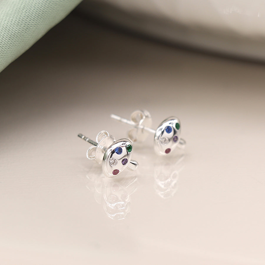 Sterling Silver Rainbow Crystal Mushroom Stud Earrings - POM