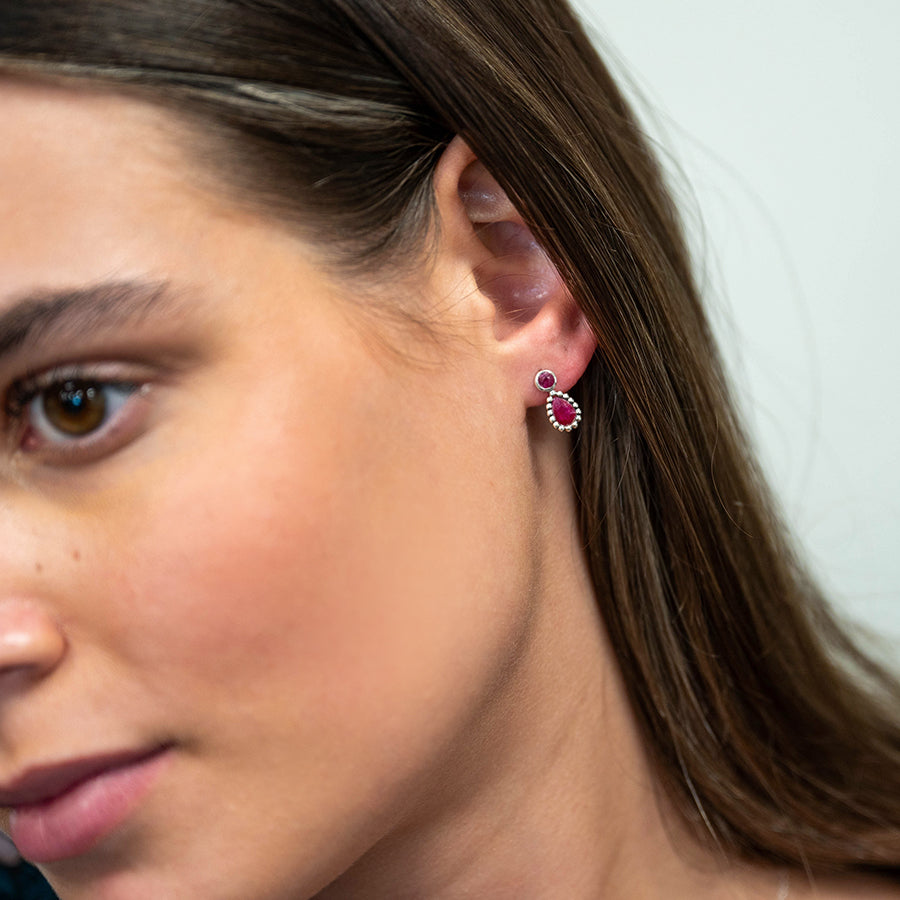 Sterling Silver Ruby Teardrop Earrings - POM