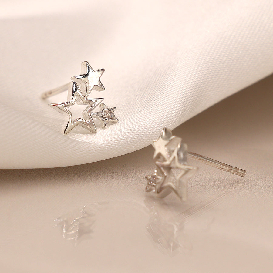 Sterling Silver Triple Star Crystal Stud Earrings