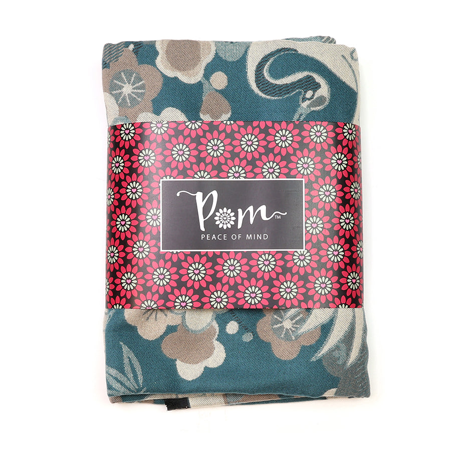 Teal Blue Crane & Floral Jacquard Scarf