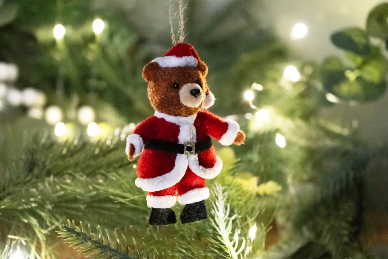 Teddy Bear Felt Christmas Tree Decoration – Santa Claus Design