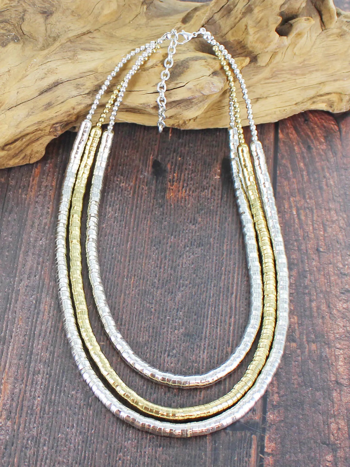 Three-Strand Mixed Metal Snake Necklace