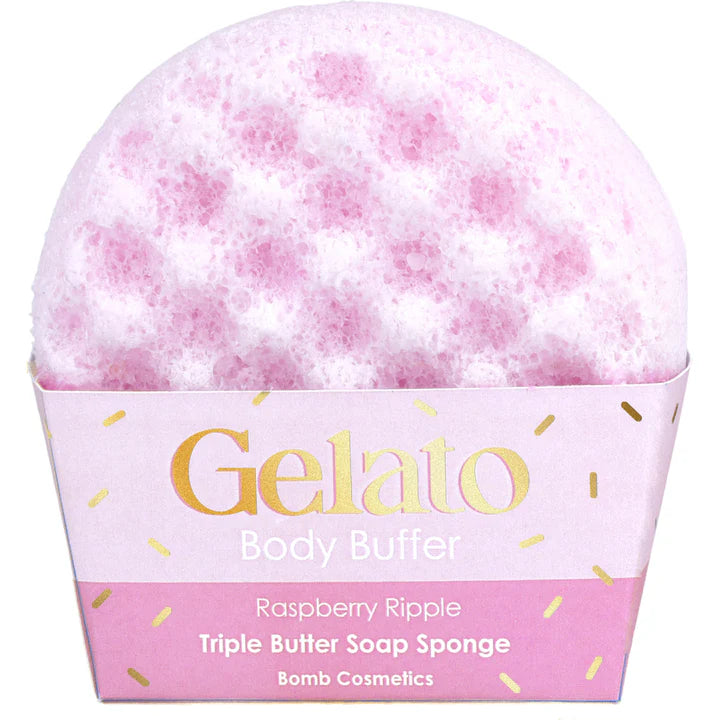 Triple Butter Soap-Soaked Body Buffer Sponge – Raspberry Ripple