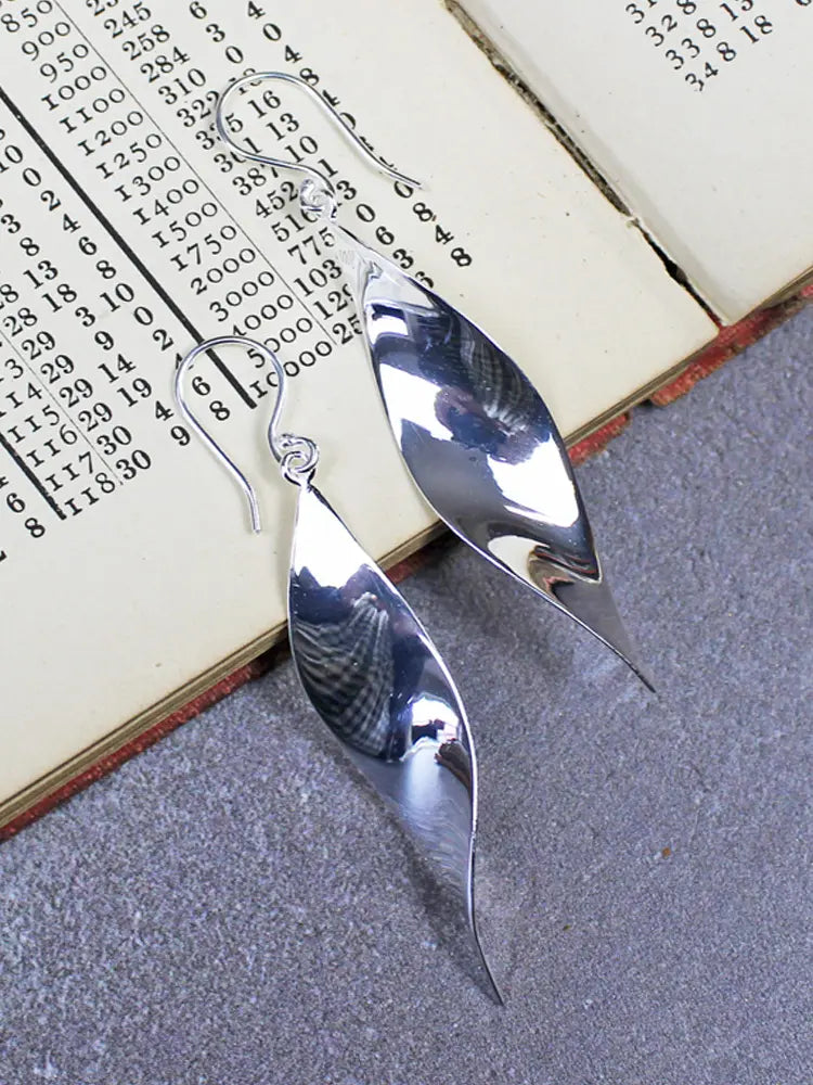 Twisted Leaf Drop Earrings - Sterling Silver 925