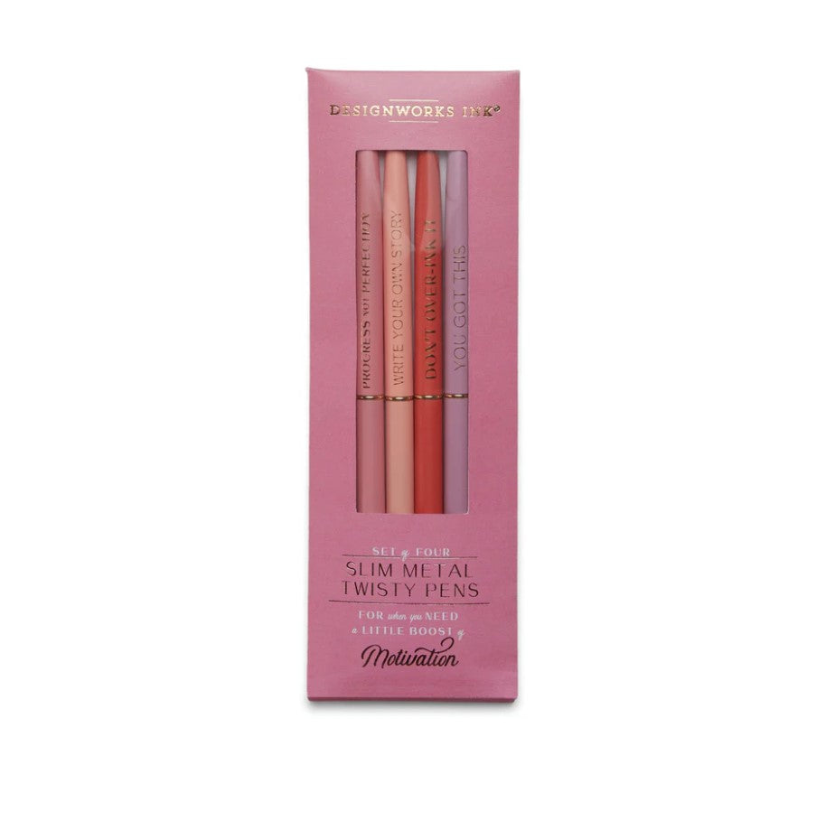 Twisty Slim Metal Pen Set – Motivation (Set of 4)