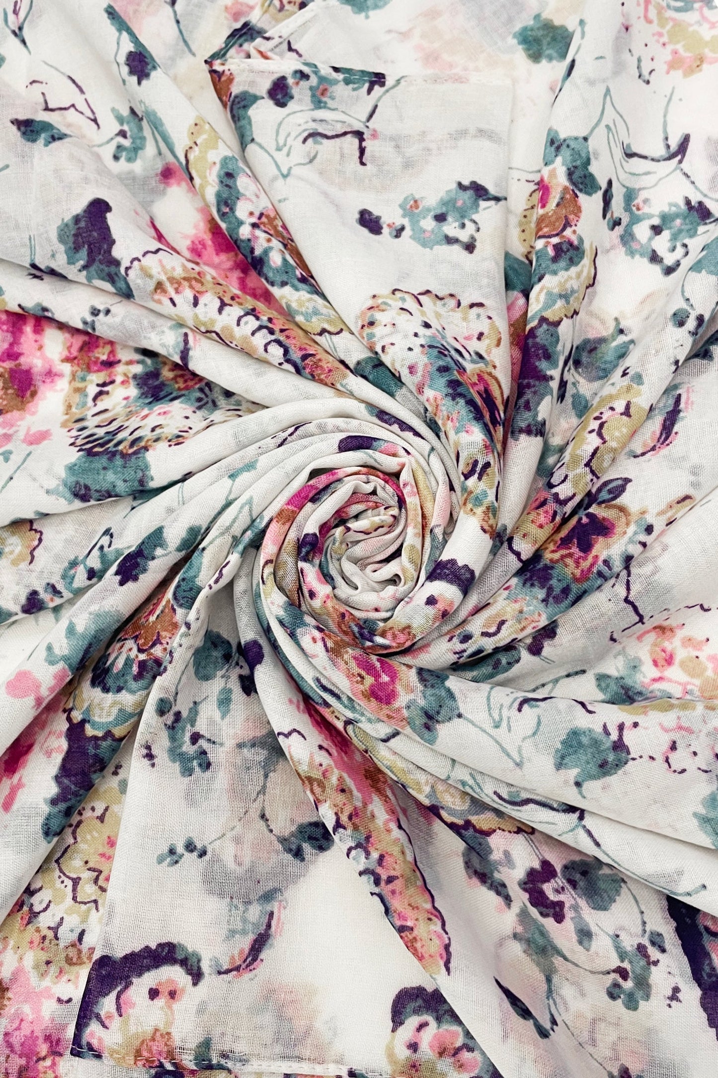 White and Pink Floral Lightweight Scarf
