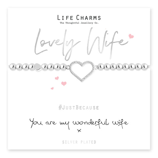 Wonderful Wife Silver Heart Beaded Bracelet - Life Charms Jewellery