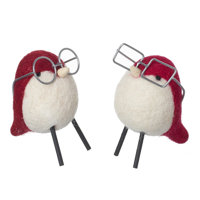 Wool Fabric Robin in Glasses Decoration