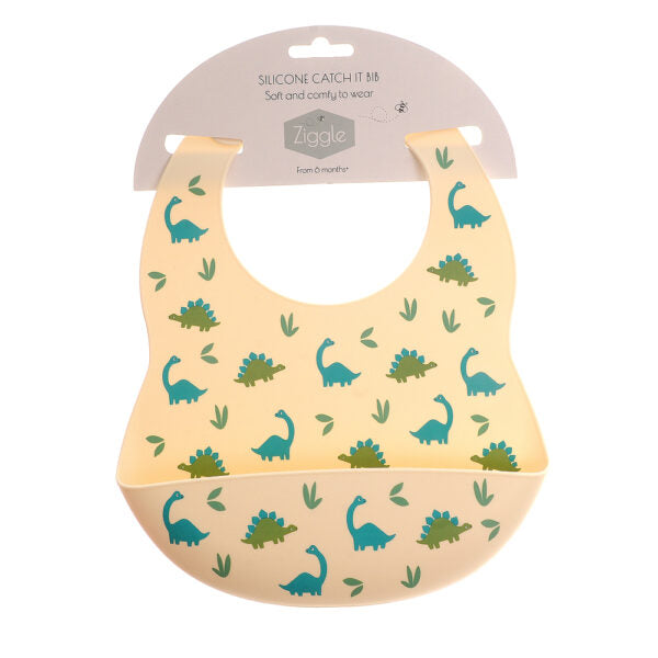 Ziggle Catch It Silicone Bib – Blue Dinosaur