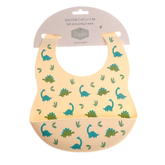 Ziggle Catch It Silicone Bib – Blue Dinosaur