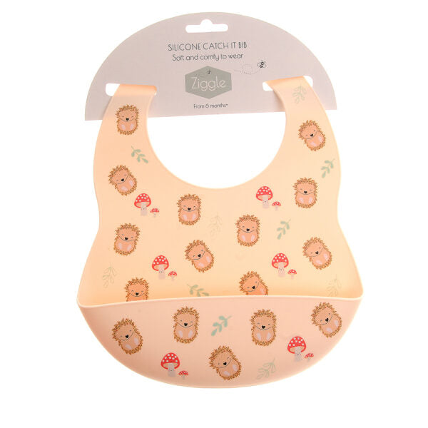 Ziggle Catch It Silicone Bib – Woodland Hedgehog