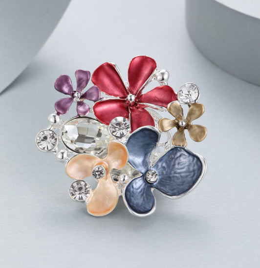 Silver Plated Magnetic Brooch | Bold Floral Design