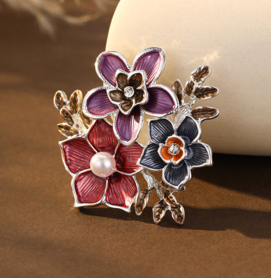 Silver Plated Magnetic Brooch | Colourful Flowers