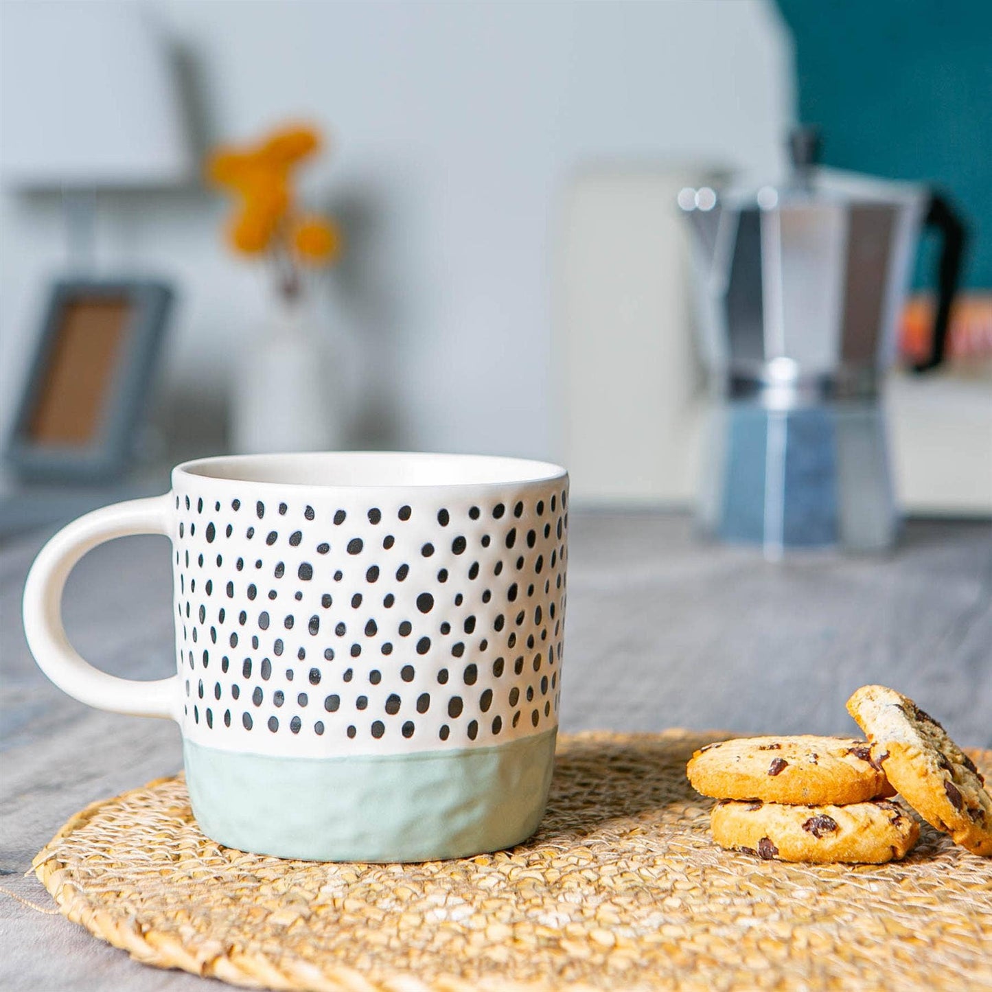 Blue Dipped Ceramic Dots Coffee Mug - 385ml