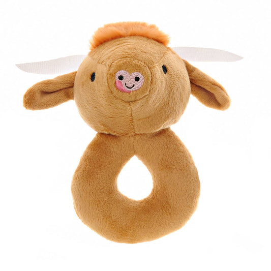 Highland Cow Plush Baby Rattle – Soft Sensory Toy