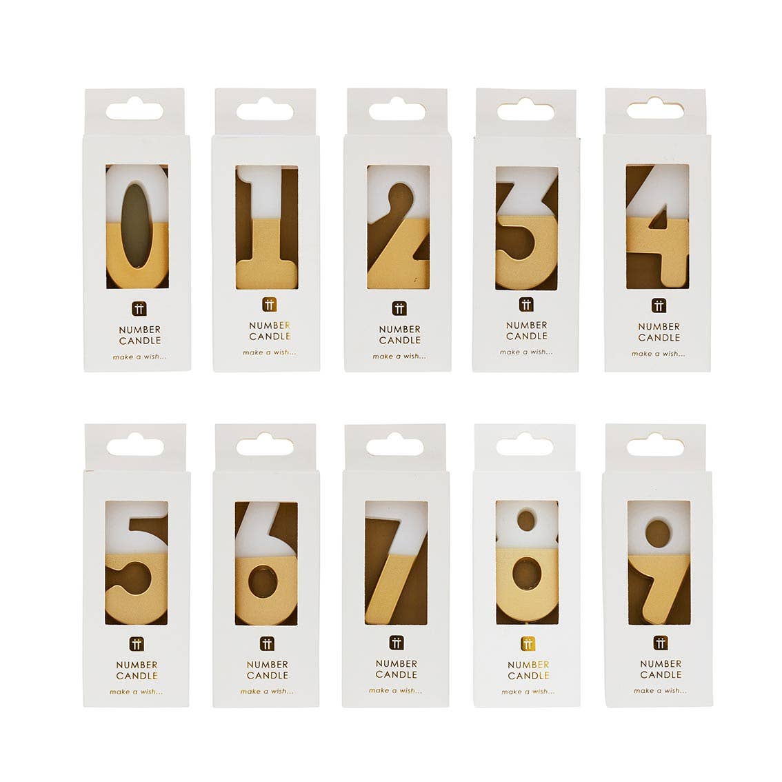 White & Gold Number Birthday Candles Set| 0-9 | 30 Pack |