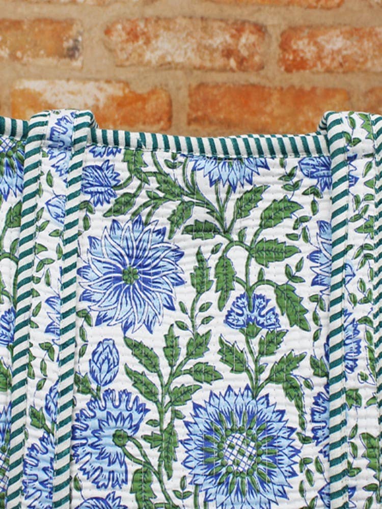 Quilted Cotton Tote Bag – Blue & Green