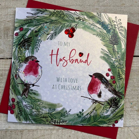 Husband Christmas Card - White Cotton Cards