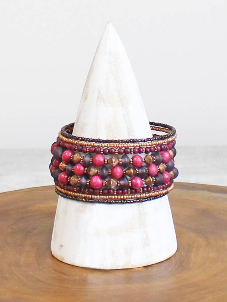 Beaded Spiral Cuff - Pink & Purple Tones