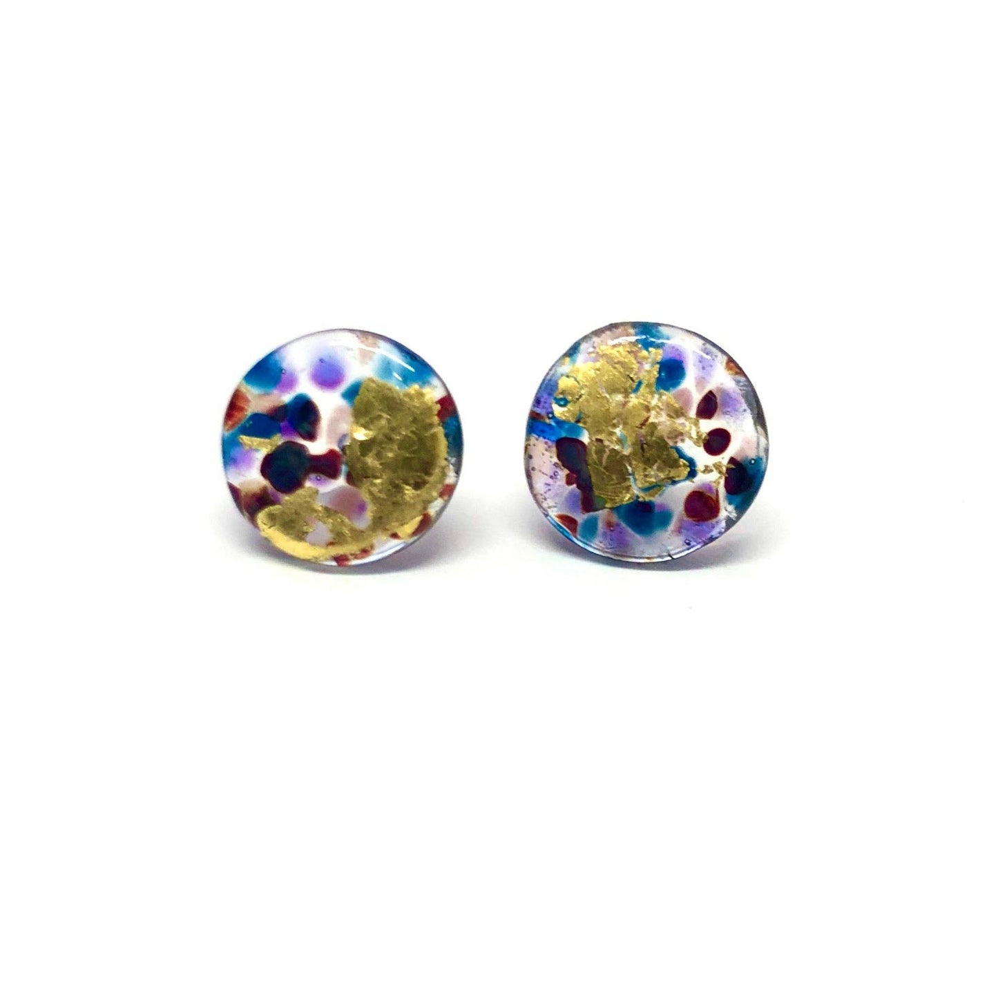 Handmade Glass & Gold Midi Mottled Stud Earrings – Shipwreck