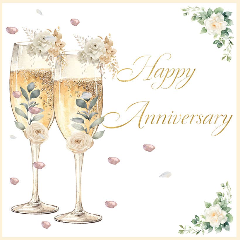Rose Happy Anniversary Card - Champagne