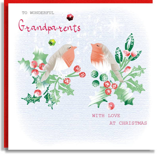 Grandparents Robins Holy Christmas Print Wholesale Card
