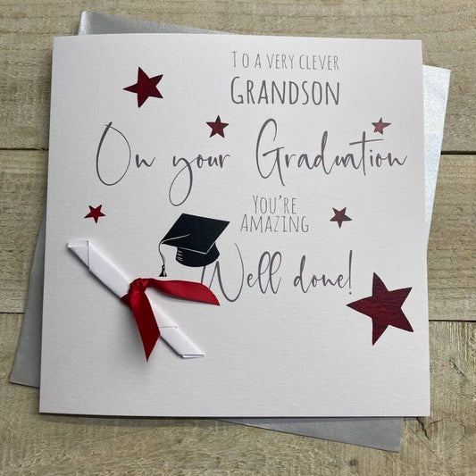 Graduation Clever Grandson Scroll Large Card