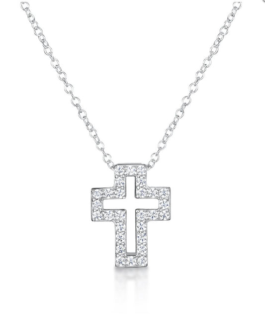 Girls Cubic Zirconia Cross Pendant Necklace | Sterling Silver