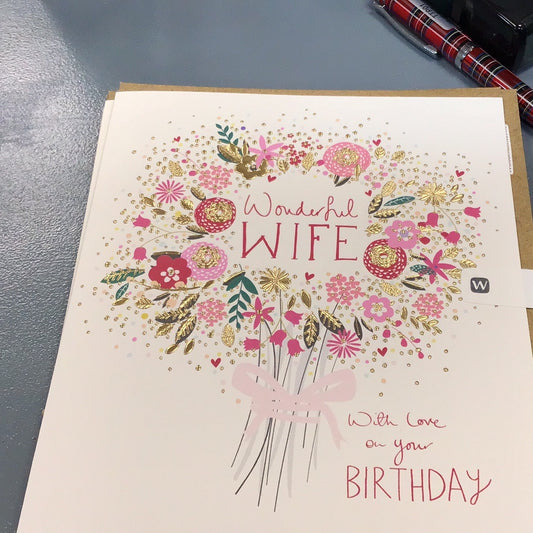 Wife birthday card-peach and Prosecco