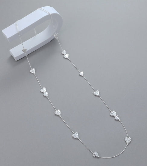 Long Silver Hammered Heart Necklace
