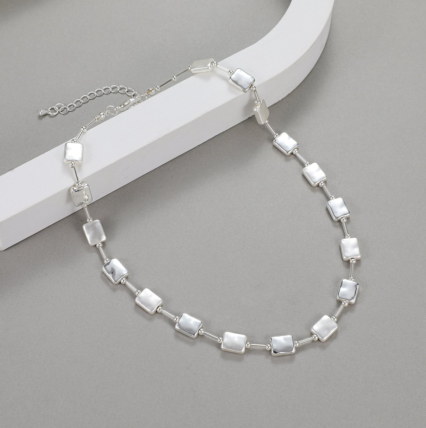 Gracee Jewellery Silver Plated Necklace | Modern Matt and Shiny Squares Short Necklace. Available at Sweet P, Burnside, Glasgow