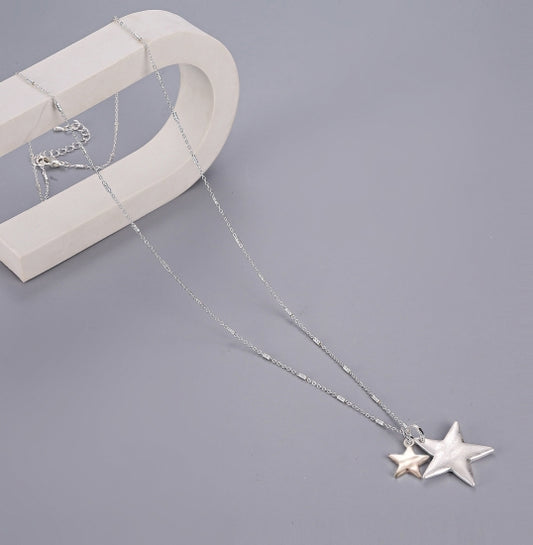 Long Silver Star Pendant Necklace