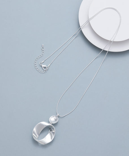 Silver-Plated Long Pendant Necklace – Large Circular Design