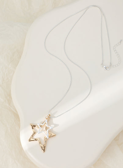 Long Silver Plated Star Pendant Necklace