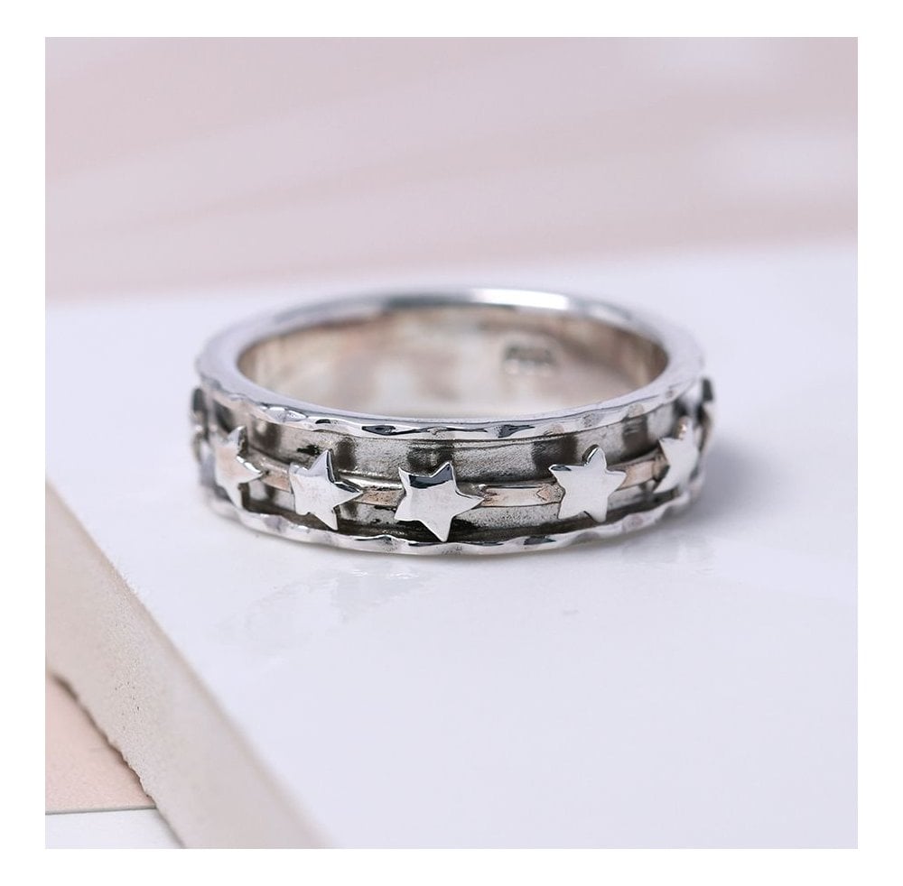 Sterling Silver 925 Spinning Band Ring with Star Design – Anxiety Fidget Ring