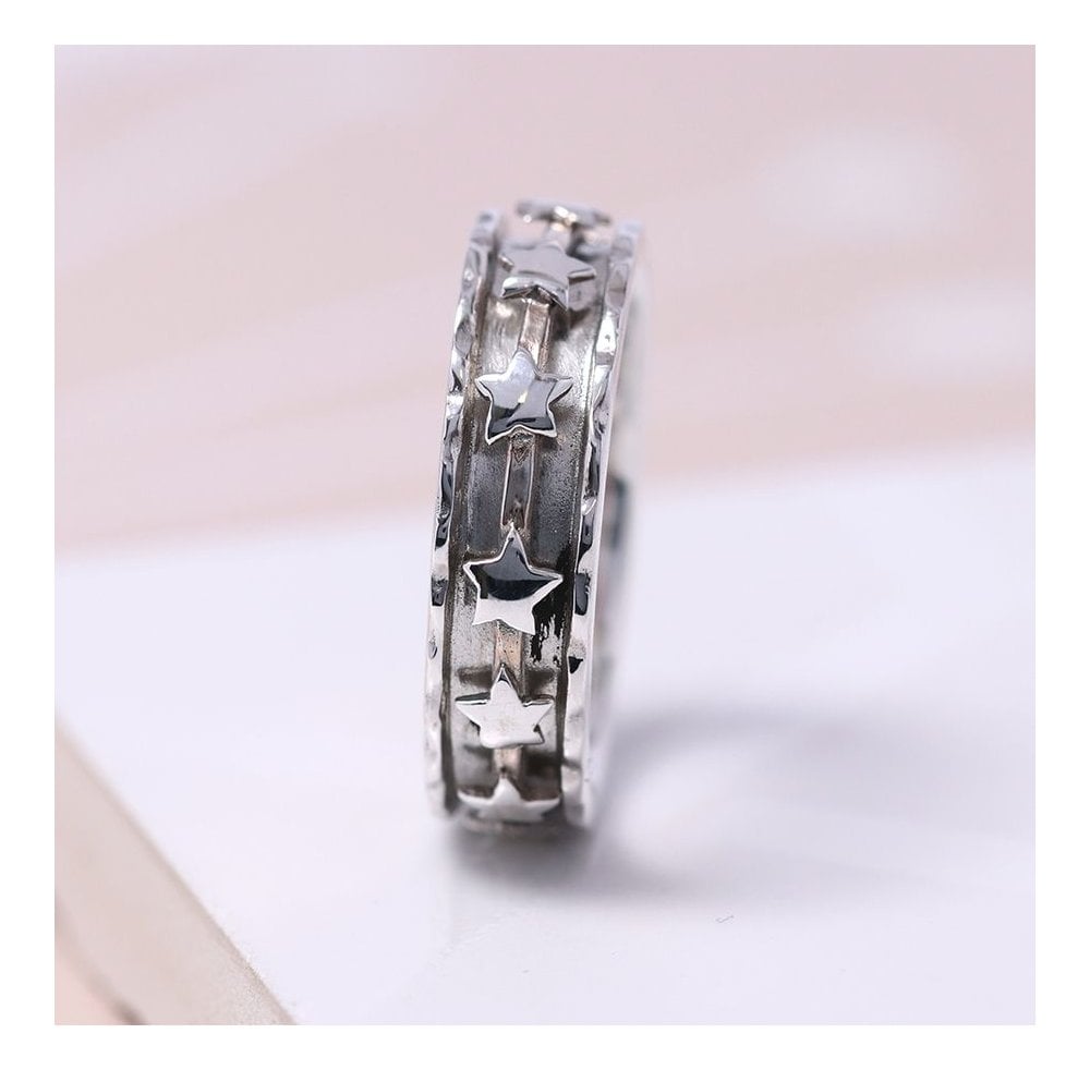 Sterling Silver 925 Spinning Band Ring with Star Design – Anxiety Fidget Ring