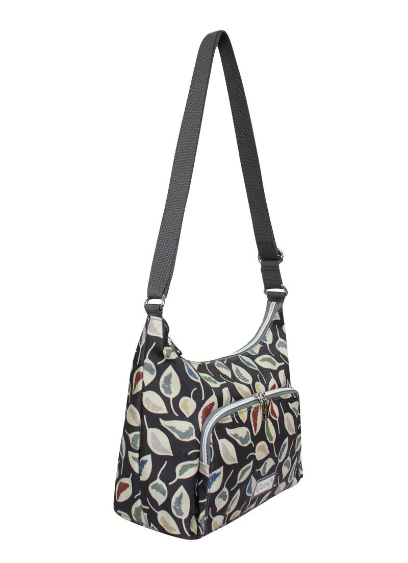 Earth Squared Oil Cloth Hobo Bag - Grey Leaf