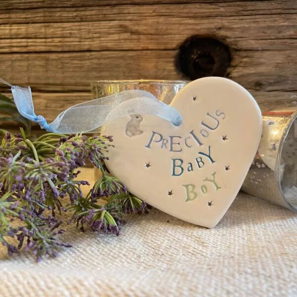 Handmade Hanging Ceramic Heart with Thoughtful Message- Precious Baby Boy