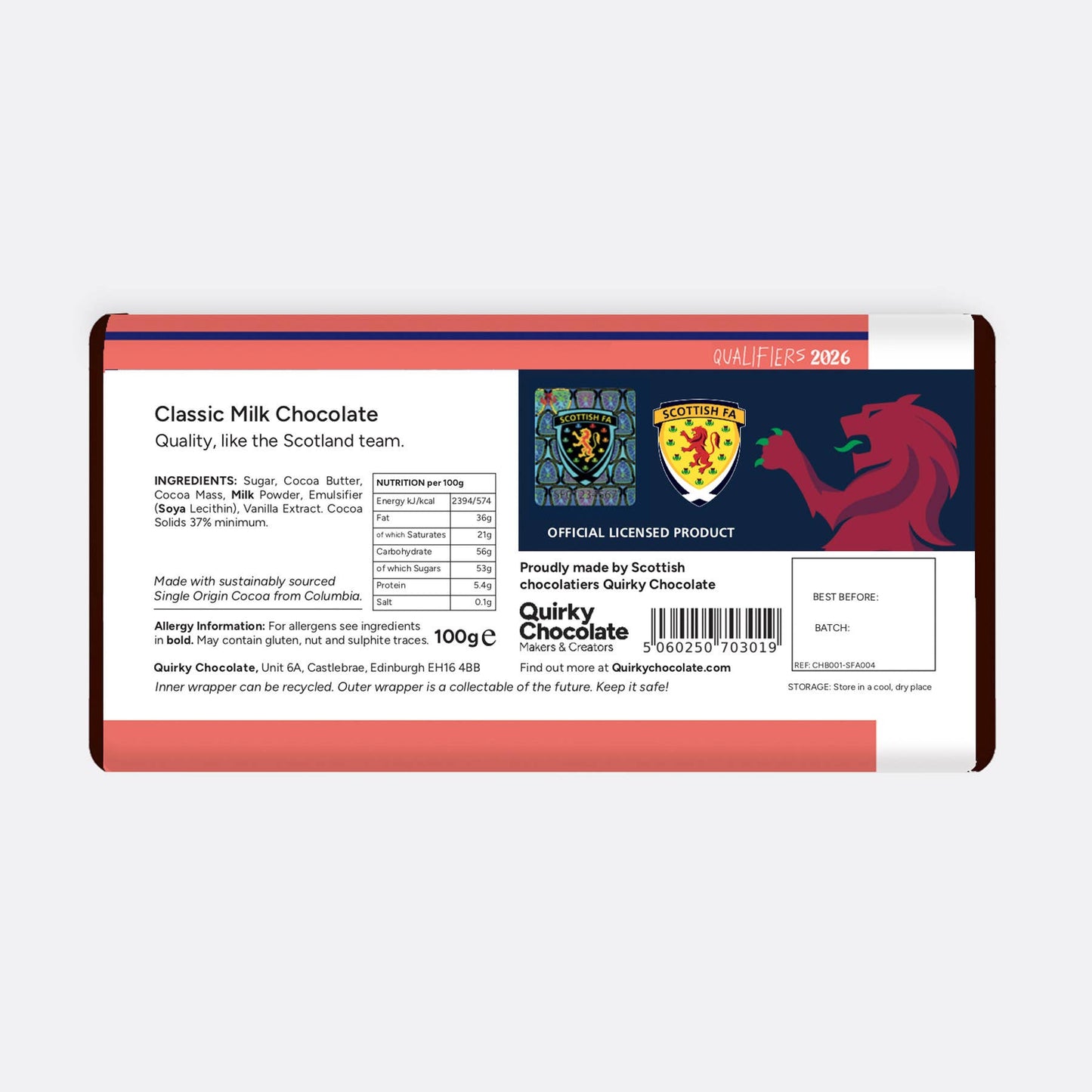 Scottish Football Licensed Bar - Away Shirt, Dark Chocolate