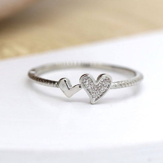 POM White Gold Plated Double Hearts Crystal Ring