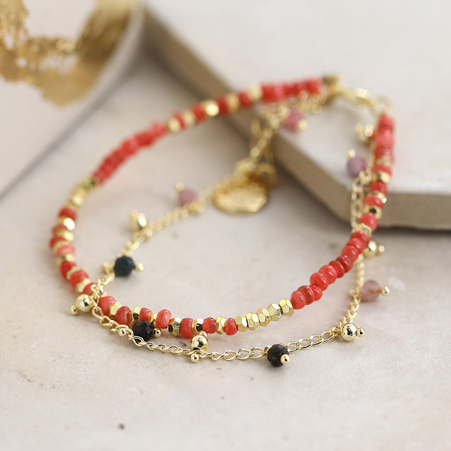 POM Gold Chain & Red Bead Bracelet. Available at Sweet P, Burnside, Glasgow