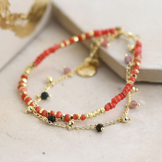 POM Gold Chain & Red Bead Bracelet. Available at Sweet P, Burnside, Glasgow