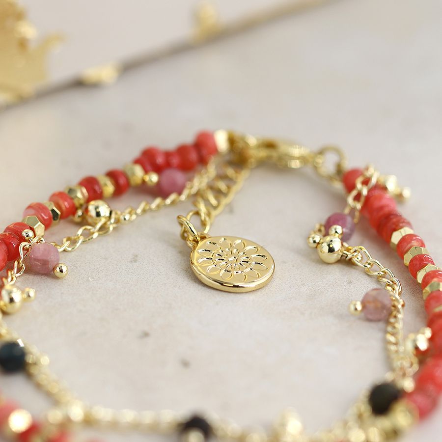 POM Gold Chain & Red Bead Bracelet. Available at Sweet P, Burnside, Glasgow