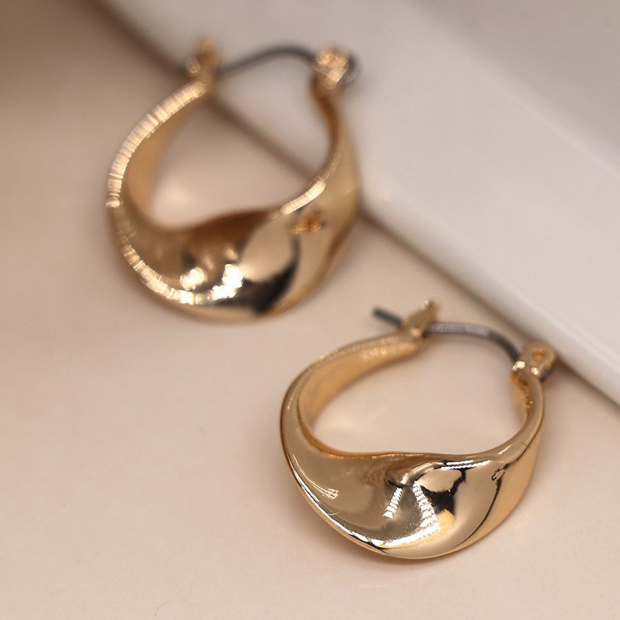 POM Faux Gold Plated 'Wave' Hoop Earrings with an Organic Twist. Available at Sweet P, Burnside, Glasgow