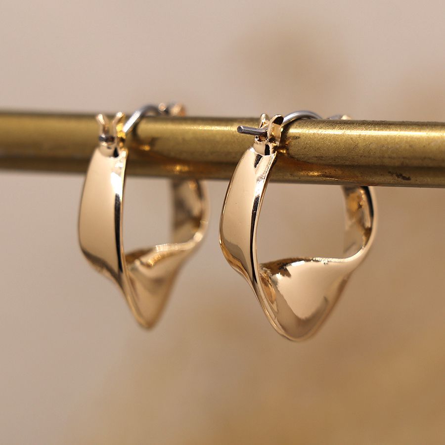 POM Faux Gold Plated 'Wave' Hoop Earrings with an Organic Twist. Available at Sweet P, Burnside, Glasgow