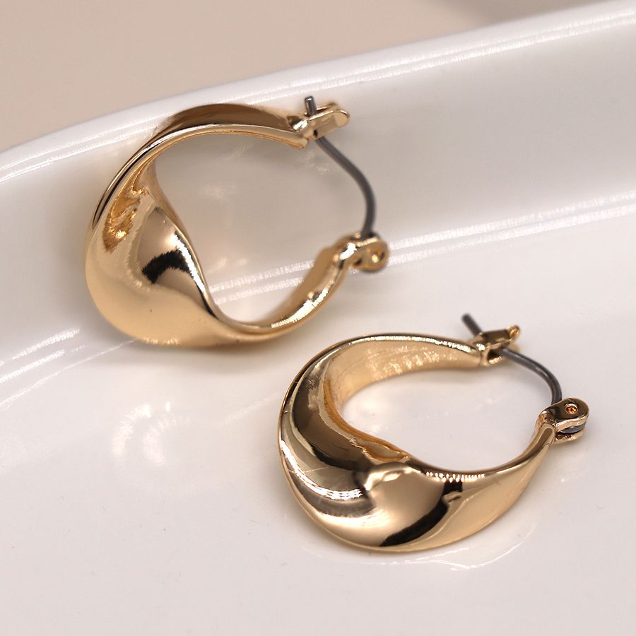 POM Faux Gold Plated 'Wave' Hoop Earrings with an Organic Twist. Available at Sweet P, Burnside, Glasgow