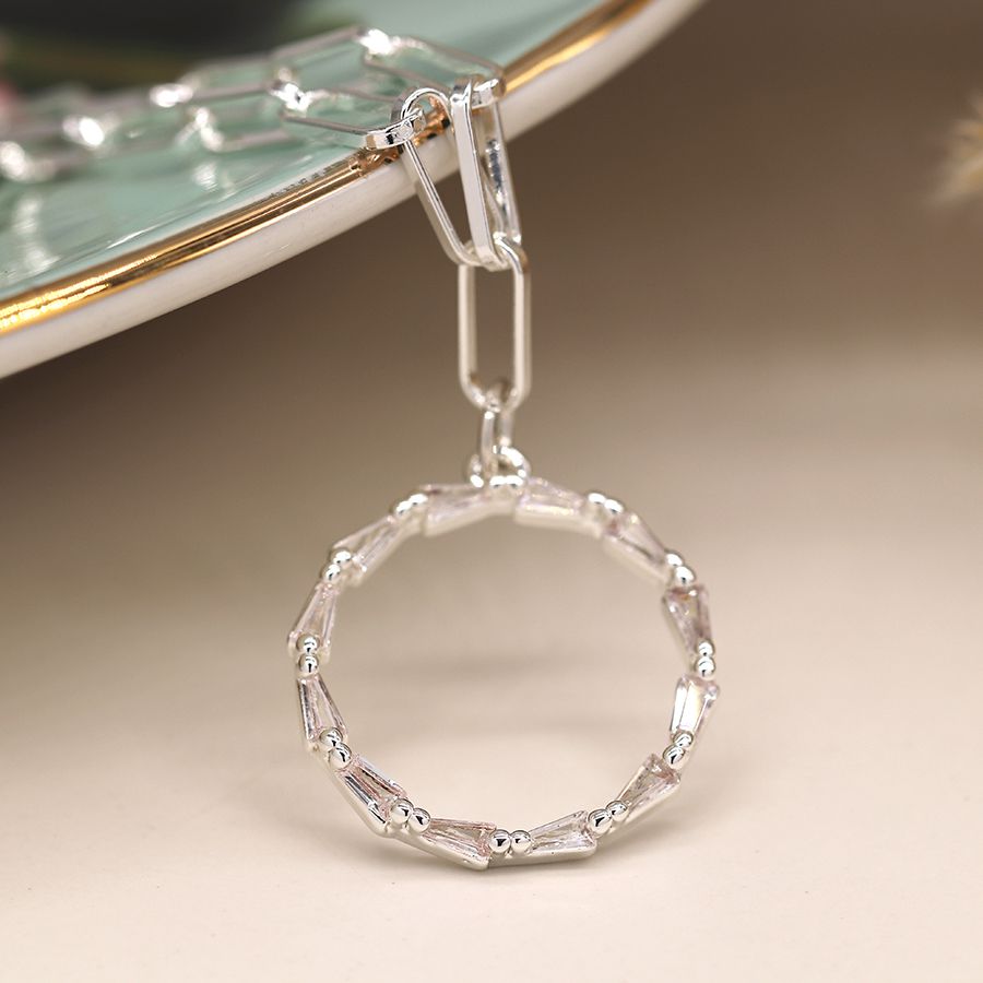 POM Silver Plated Paperchain Link Crystal Circle Necklace. Available at Sweet P, Burnside, Glasgow