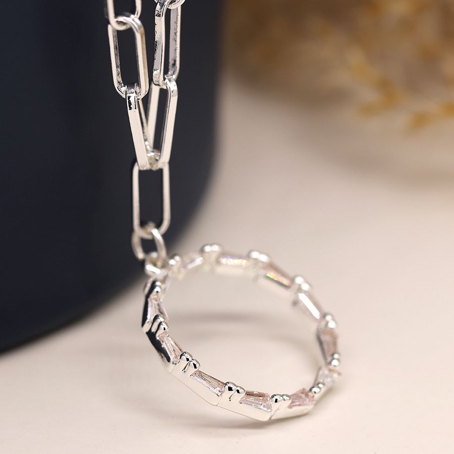 POM Silver Plated Paperchain Link Crystal Circle Necklace. Available at Sweet P, Burnside, Glasgow